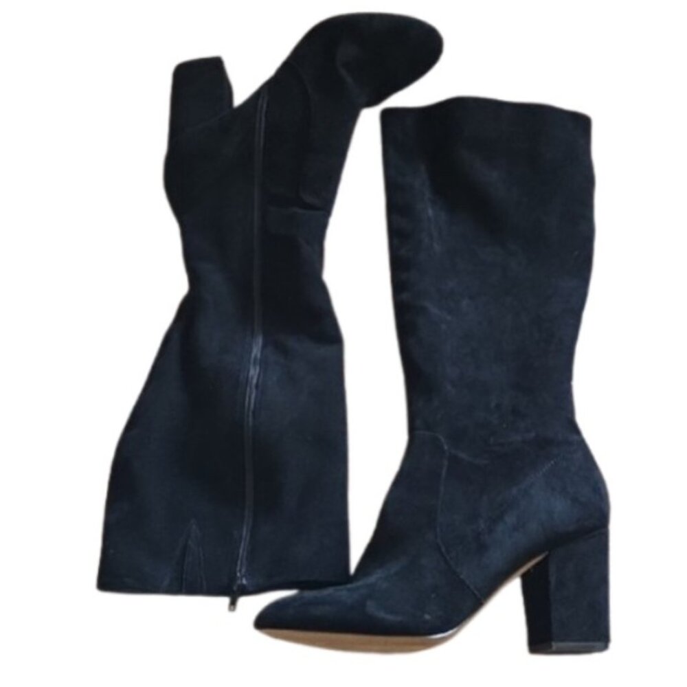 Aldo Chic Black Suede Heeled Zipper Boots for Women 8.5